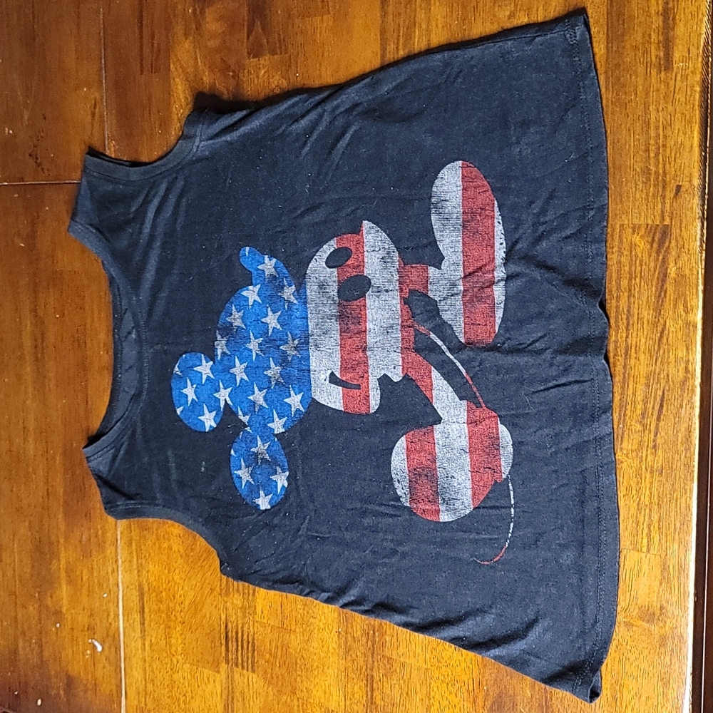Disney Black Tank Top with American Flag Mickey Graphic